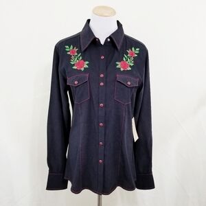 Cowgirl Up black western shirt red rose embroidery